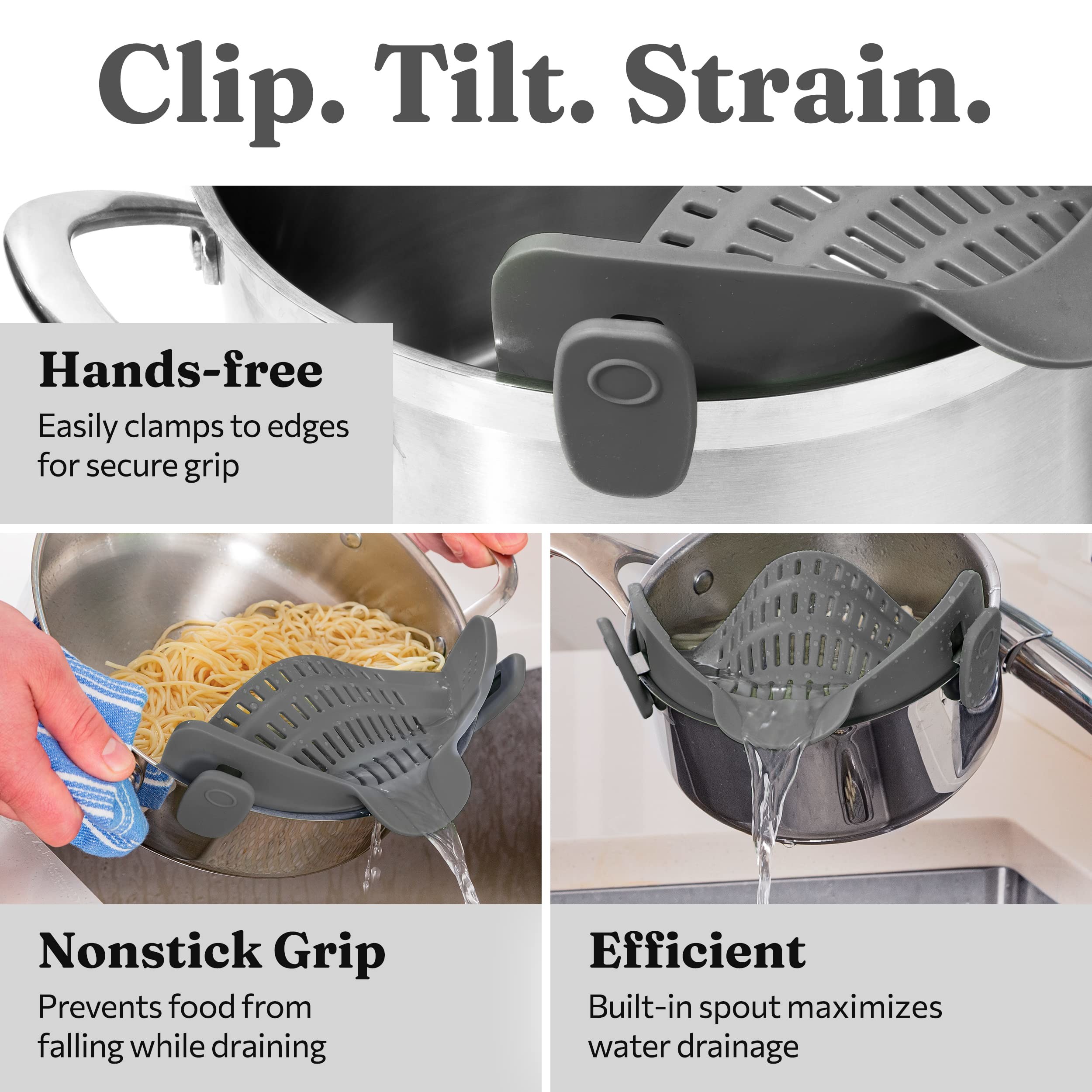 BPA Free Silicone Clip On Strainer For All Pots And Pans Pasta Strainer Clip On Food Strainer For Meat Vegetables Fruit
