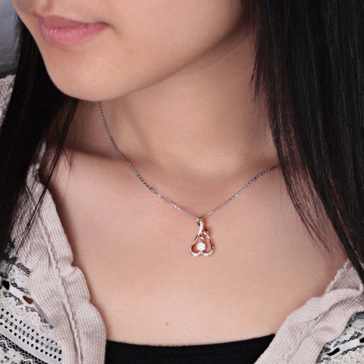Trendy Rose Gold Heart Pendant with Diamonds for women (GND008)