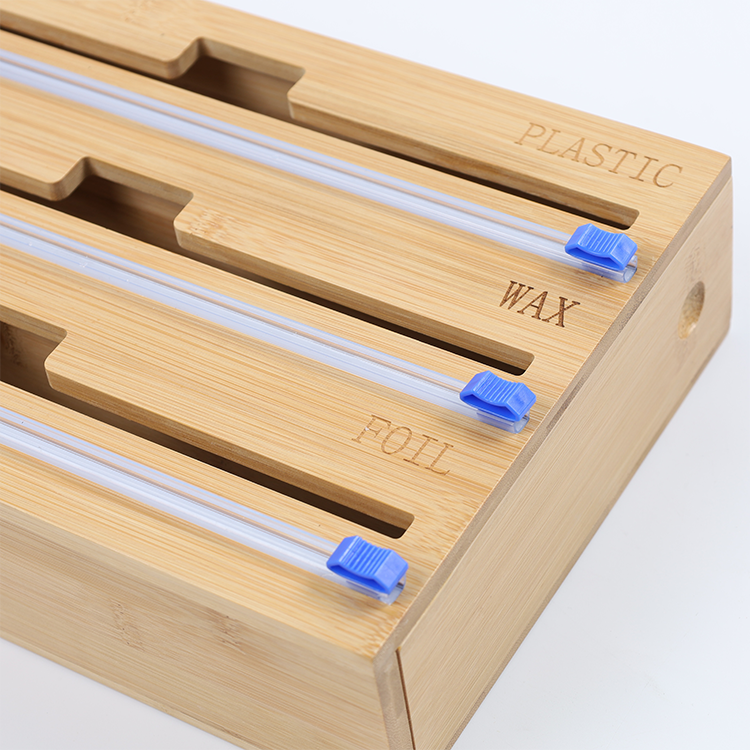 Wall Mount GLOSSY Bamboo 3 in 1 Wrap Dispenser with Cutter and Organizer 35.5*25*7.8cm