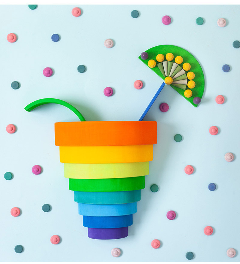 Cones 4cm Wooden Rainbow Stacker Wooden Mushroom Puzzle
