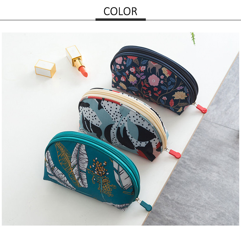Flower Pattern Half Moon Shape Practical Wash Makeup Bag