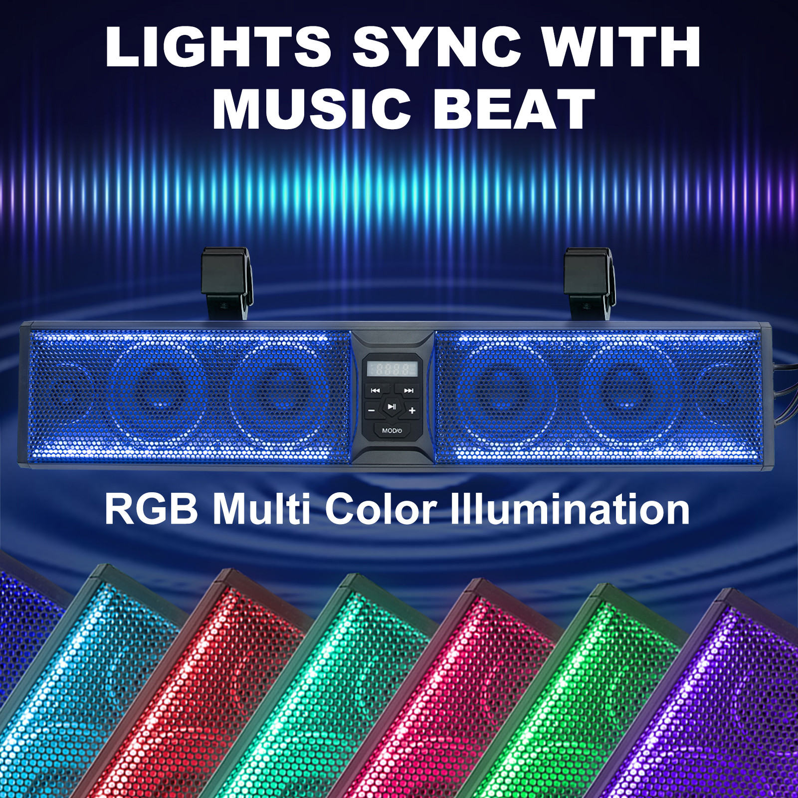 Sound Bar 26" Golf Cart Bluetooth Speaker Multicolor Illumination For ATV/UTV