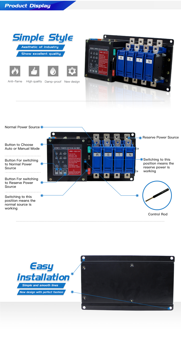 AC 400V Static Transfer Dual Power Automatic Transferring Switch