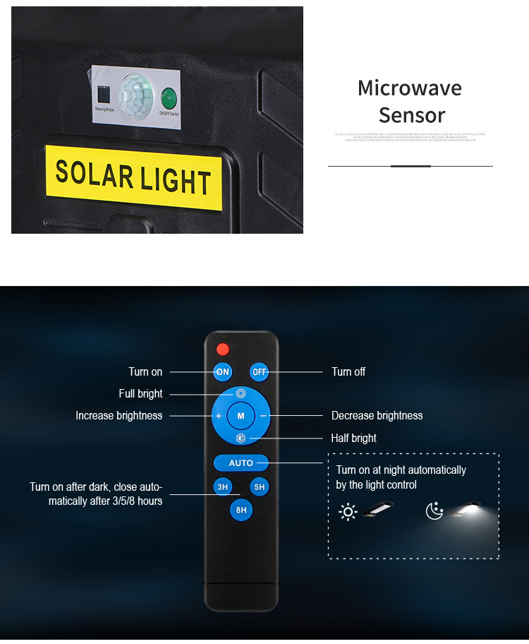 Motion Sensor All In One Solar LED Street Light 50W 100W 200W IP65 Waterproof Landscape Lamp