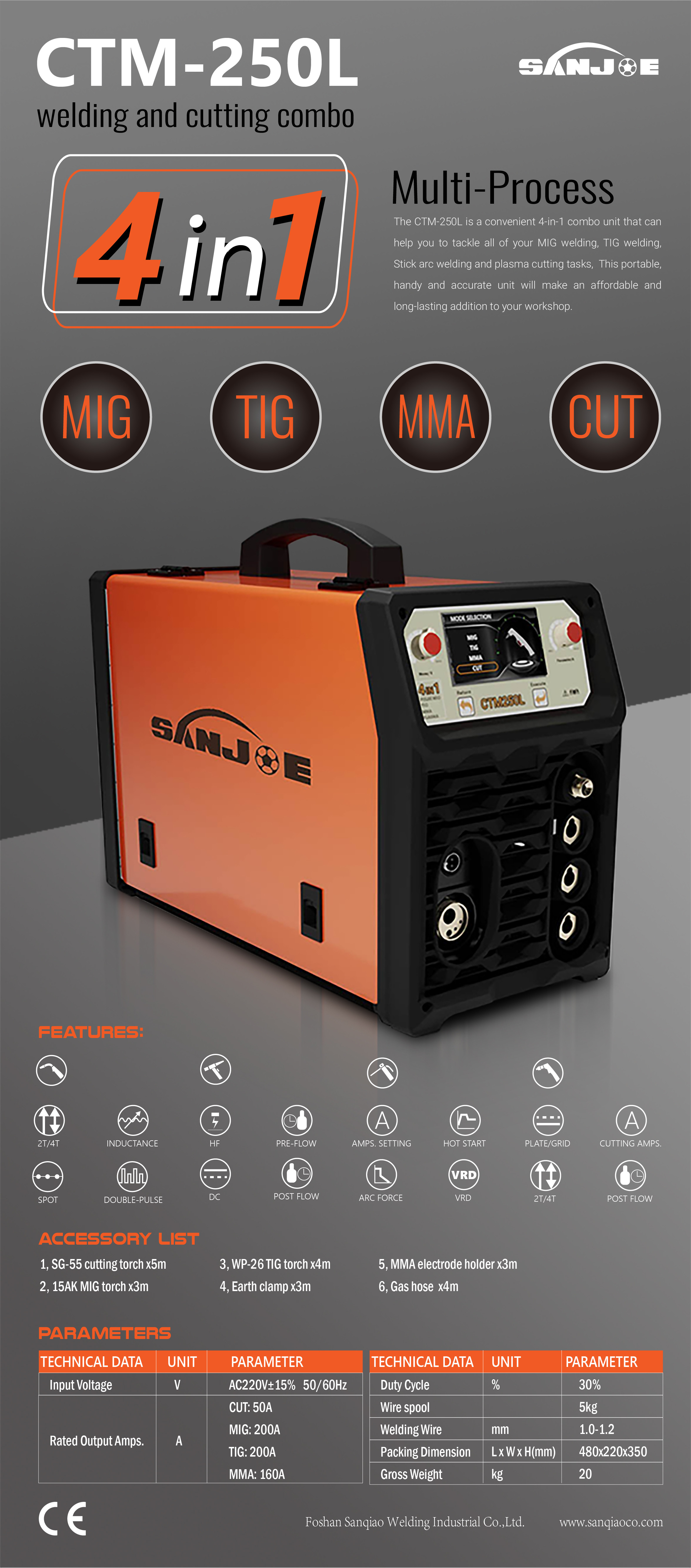 MIG TIG 200A MMA 160A CUT 50A Welding And Cutting Combo Machine 4 In 1 Multi - Process