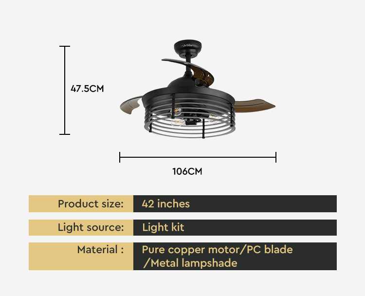 20" 1stshine Bedroom Ceiling Fan with Remote Control and LED Light Kit Hidden Blades