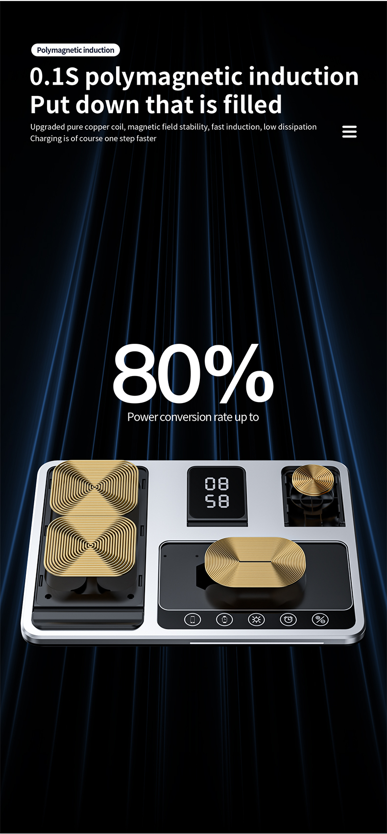 Black Fast Wireless Charger With 15W Maximum Output Power And Smart Touch Control