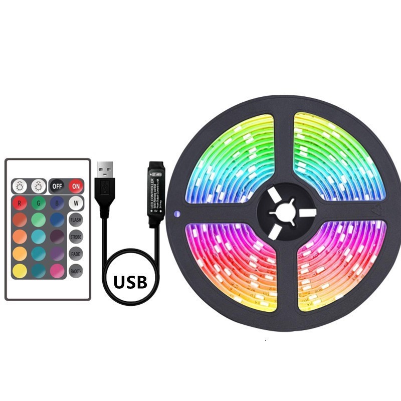 Support Dimmer Yes 5m RGB Strip Light Set With 24keys Bluetooth 5V RGB SMD 5050 LED