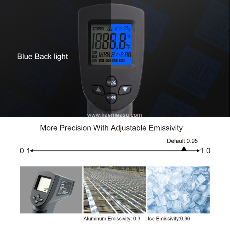 Kaemeasu 1300℃ Industry High Temperature Infrared Thermometer Gun 170g