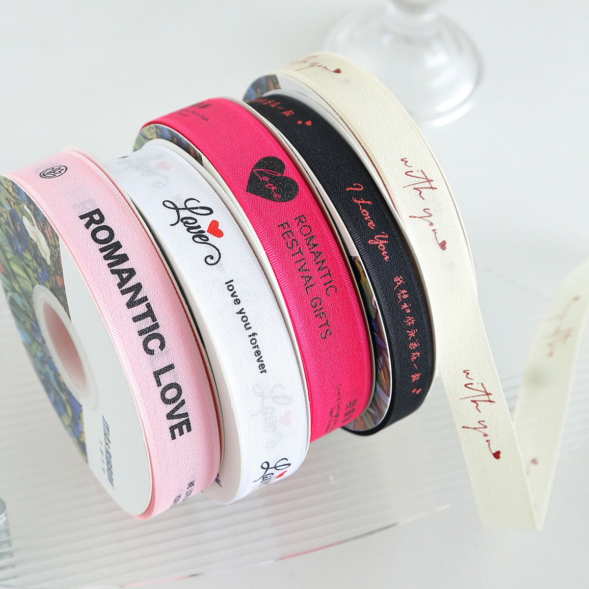 2.5cm*36m Valentine's Day Printed Ribbon For Gift Box Package