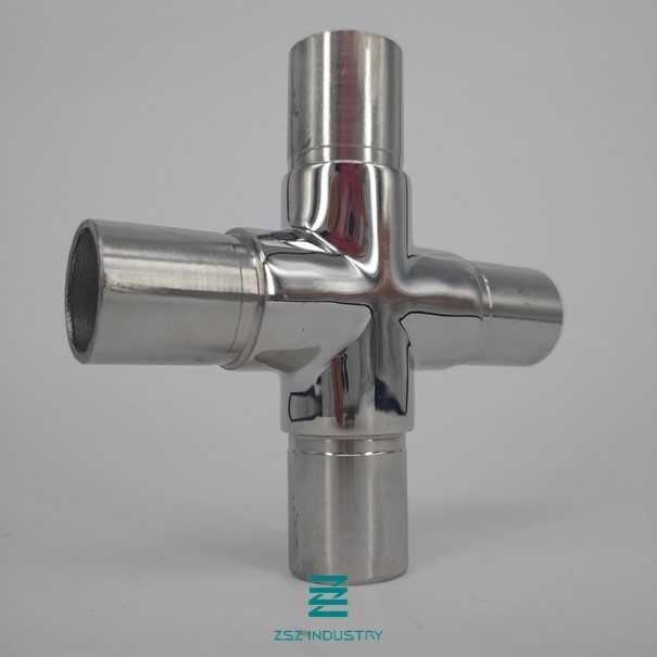 Cross Handrail Connector Stainless Steel 304 / 316l Round Flush 42.4mm 42.4 X 2.0mm