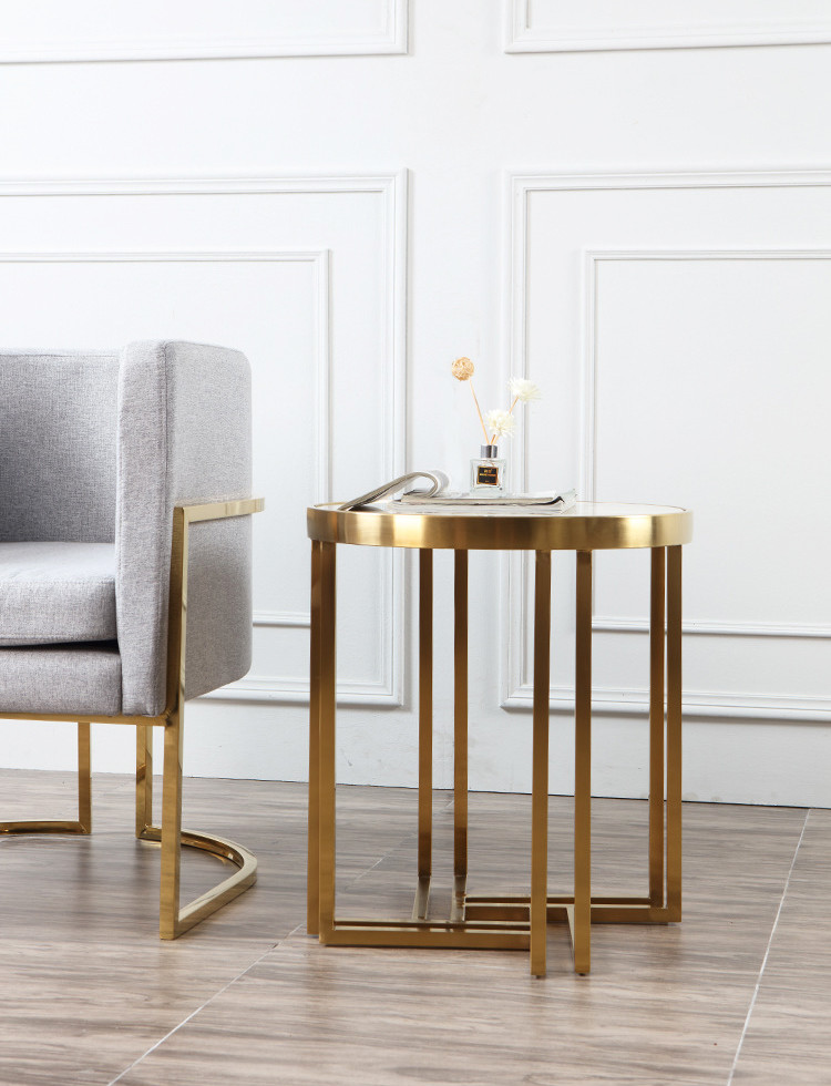 Light Luxury Stainless Steel Marble Hotel Lobby Small Side Table