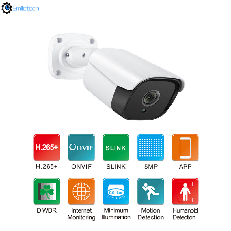 Outdoor POE 5.0MP 20m IR distance 4mm fixed lens waterproof IP66 H.265 network mini bullet camera