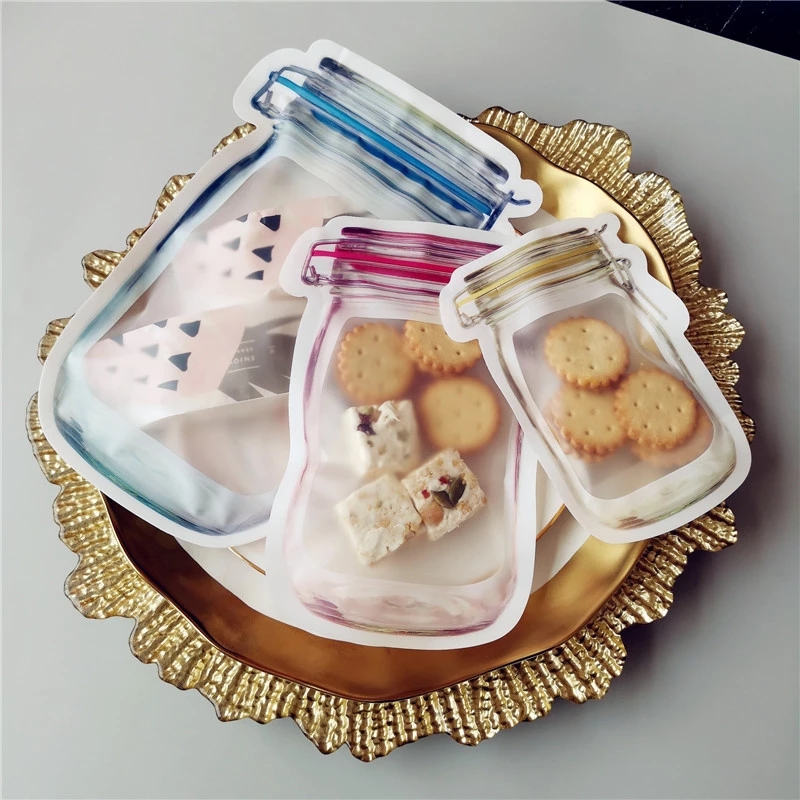 Factory Price Mason Jar Shape Storage Bags Snacks Candy Fresh Zipper Seal Food Reusable Stand-up Organizer