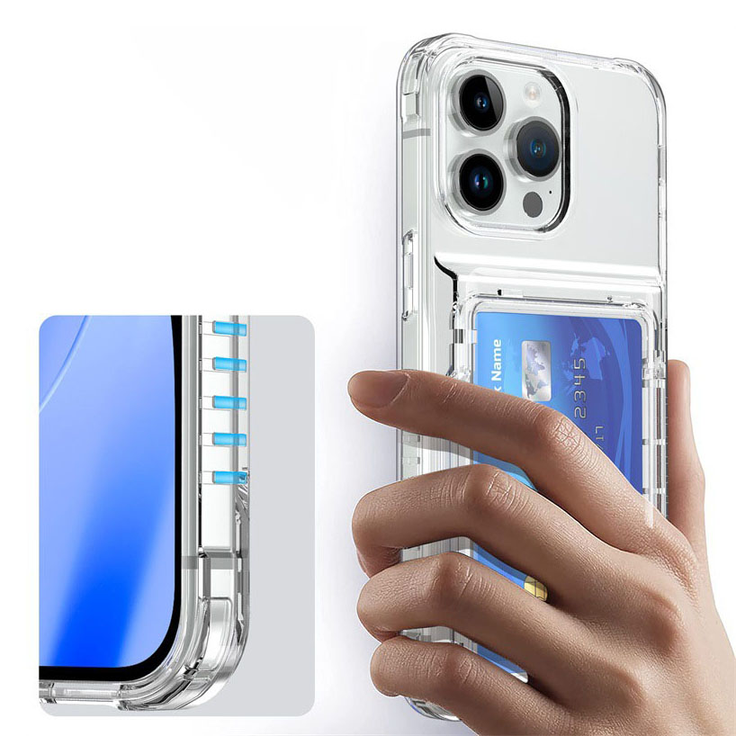 Shockproof Air Corner Clear TPU PC Card Slot Back Cover For iPhone 15 14 13 Pro Max Transparent Phone Case