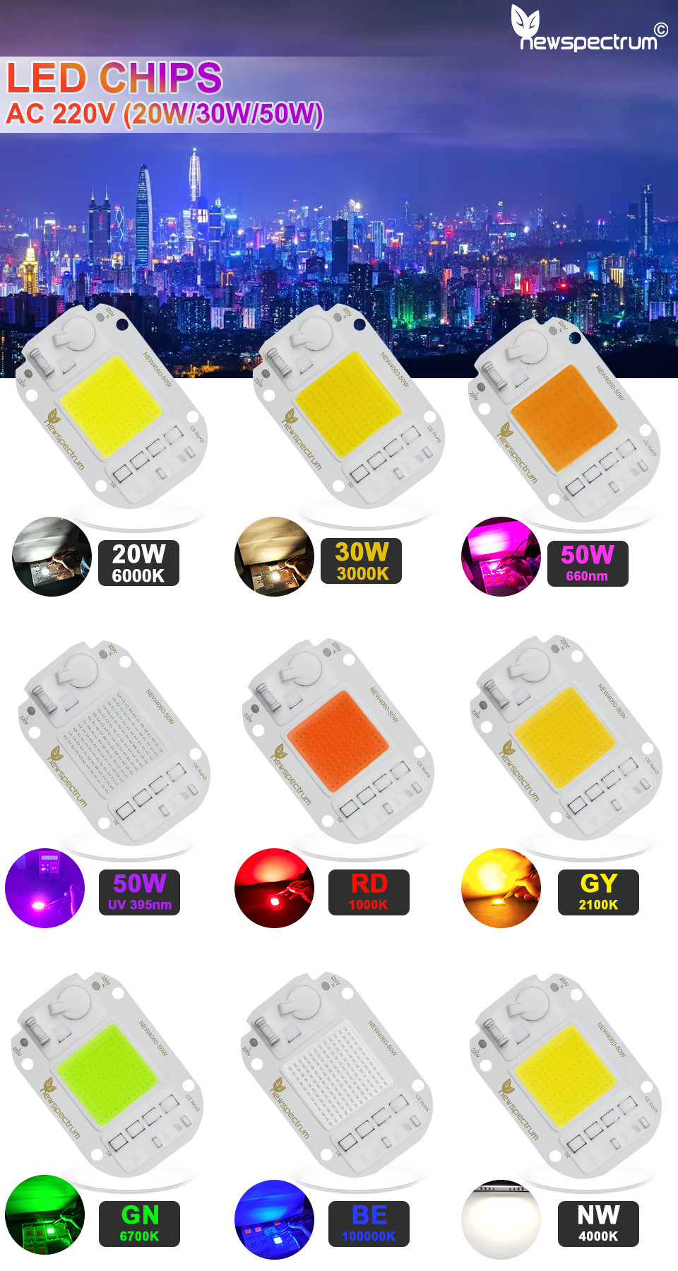 20W 30W UV LED Module AC COB Driveless For Outdoor Spotlight