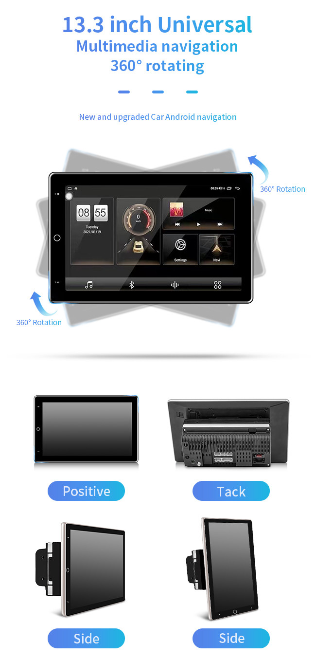 1 Din Android Auto GPS Navigation Universal Auto Rotary 13.3 Inch Screen 360 Degree Rotate