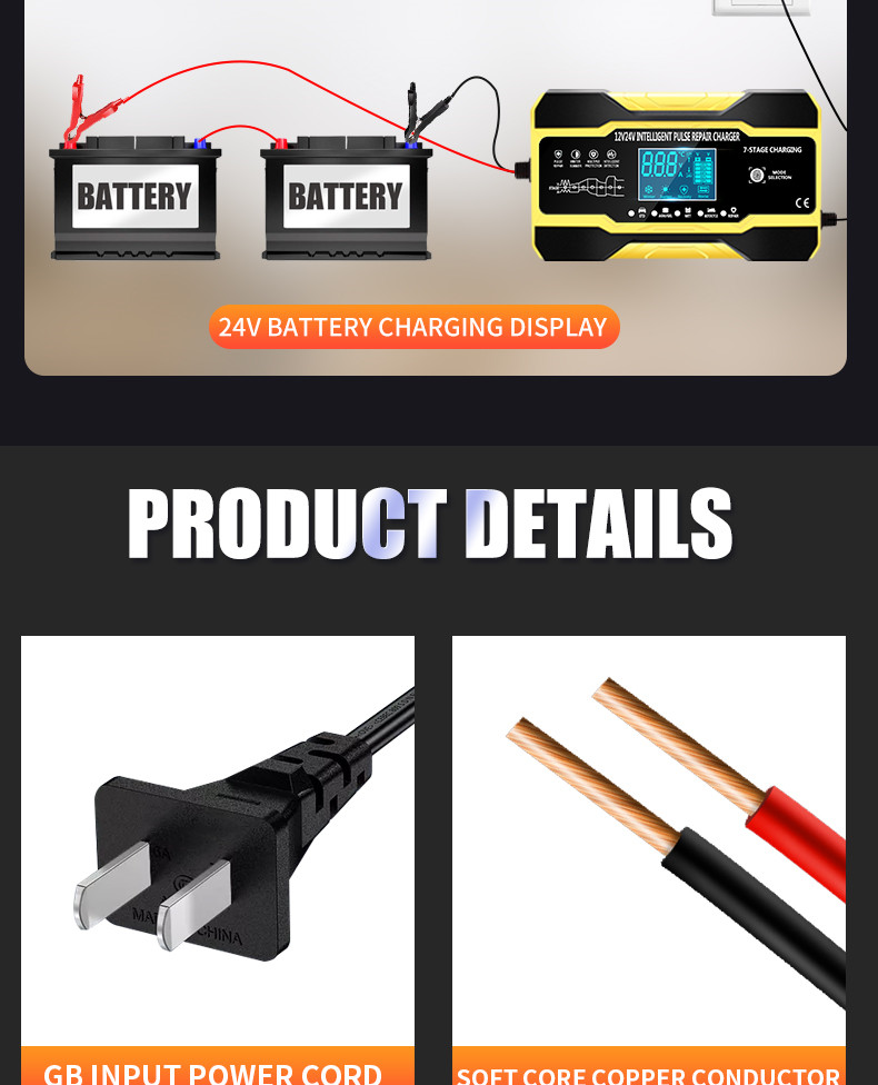 LED Display 6V 12V 24V Lead Acid Battery Pulse Repair Charger