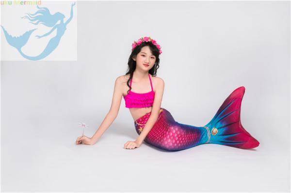 Children Pink Mermaid Tail Swimming Costume Multifunctional Fade Resistant
