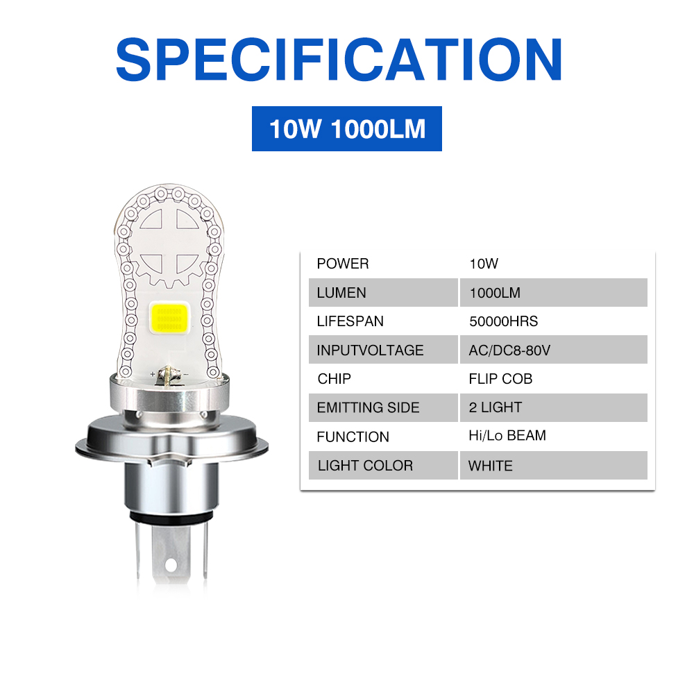AC/DC8-80V H4 HS1 BA20D H6 COB LED Motorcycle Headlight Bulb With Aluminum Base Board