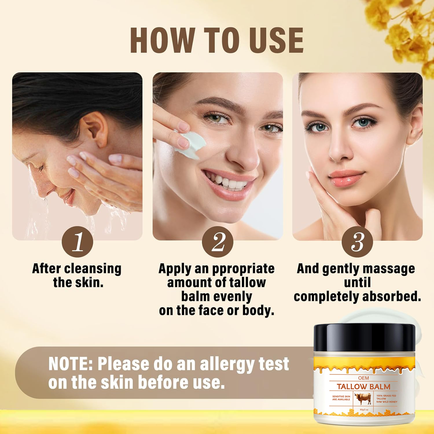 OEM ODM Tallow And Honey Balm Cream Natural Tallow Moisturizer For Face & Body Cream For All Skin Types