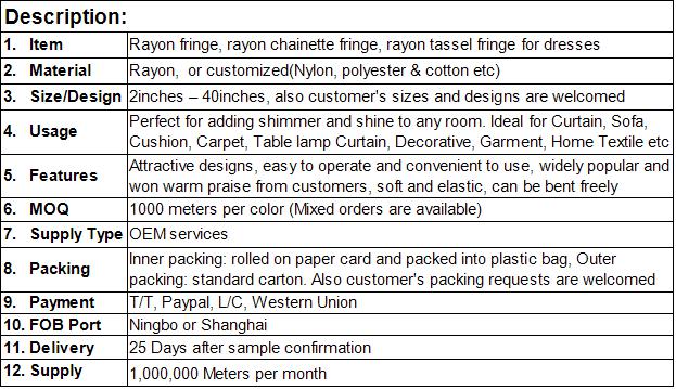 Noble hot selling high quality polyester AZO-free tassel fringes for curtain decoration