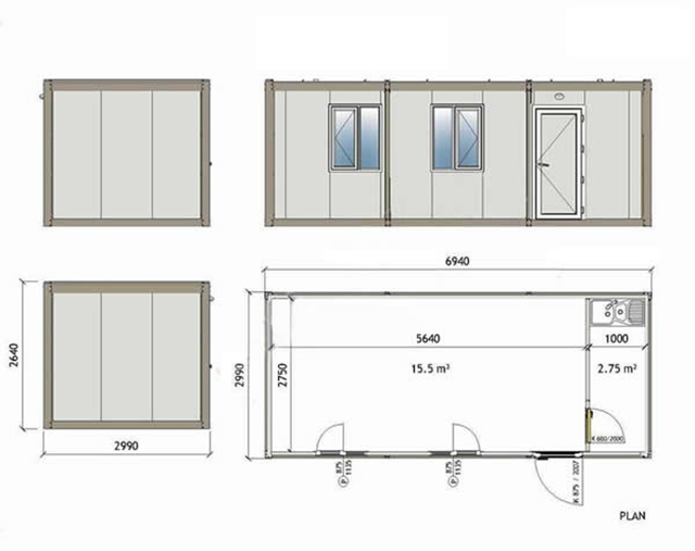 2 Floor Flat Pack Prefab Container Van House With Light Steel Frame Sandwich Panel Wall