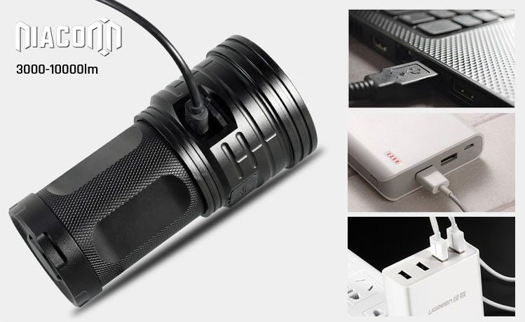 3xCREE XML T6 Led Hunting Flashlight , Rechargeable Power Bank Flashlight 30 Watt