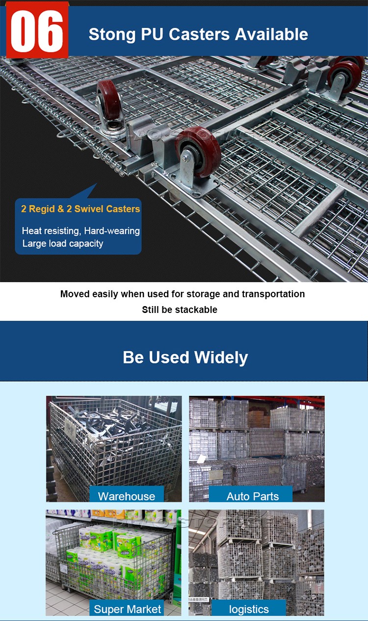 Heavy Duty Collapsible Foldable Transport Metal Wire Mesh Pallet Box