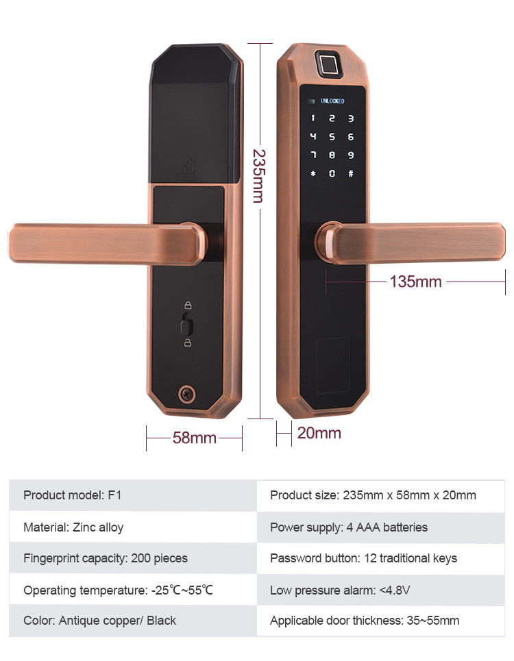 Keyless Entry Smart Wifi Door Lock Keypad APP Control IC Card Wifi Connected Door Lock