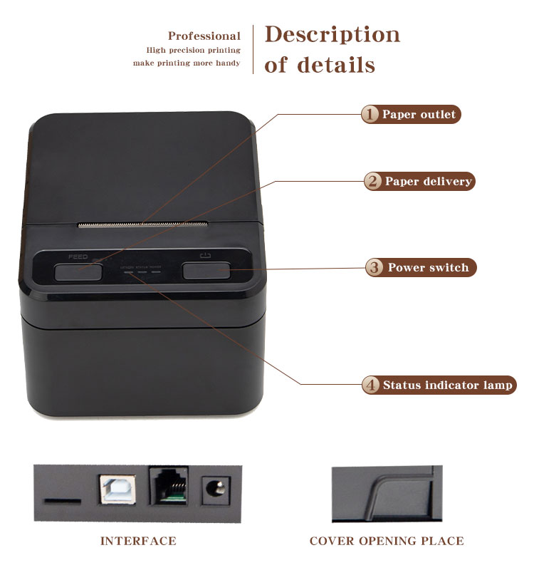 460g 58mm Blue-tooth Receipt Printer Desktop Direct Thermal Printer for Retail Good