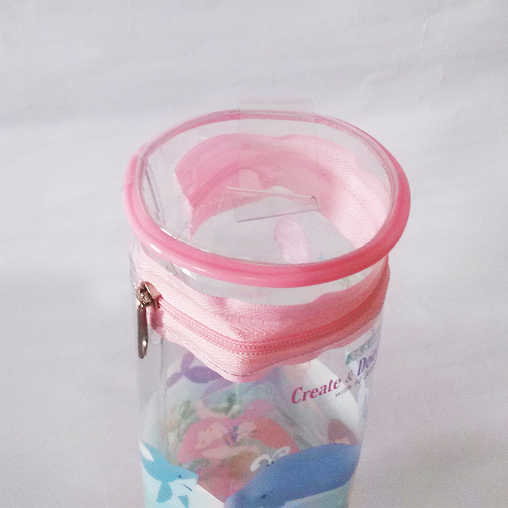 OEM Round PVC Pencil Bag / PVC Stationery Bag Cute Printing With Zipper