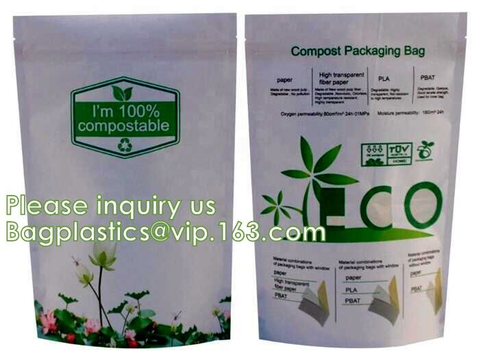 Biodegradable, Compostable, Corn starch Bags, square bottom bags, block bottom, round bottom, stand up pouch zip bags