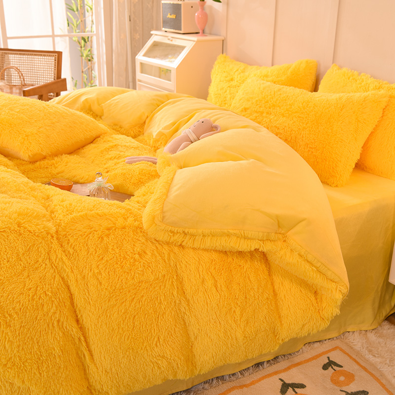 128x68 Fabric Density Mink Fur Velvet Fluffy Plush Bedding Set 4 Pieces Rainbow Color