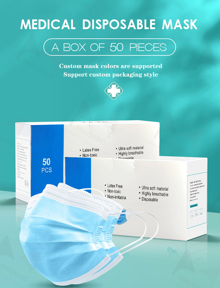 3 Layer Non-Woven Disposable Blue Medical Face Mask With Design