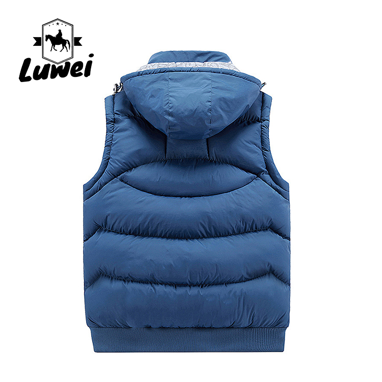 China Custom Utility Warm Thick Waistcoat Utility Cotton Stand Collar Zipper Male Quilted Dress Vest Men with Hoodie