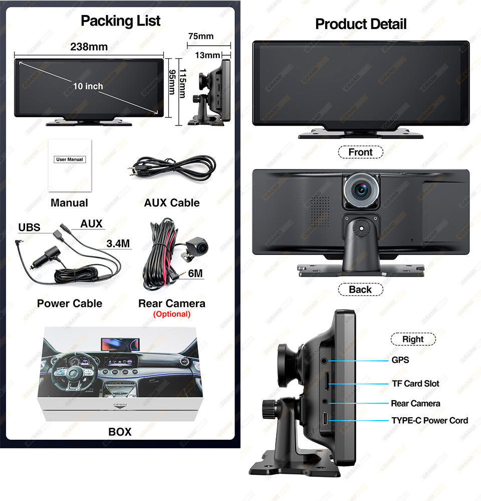 GPS 4K Dual Lens Vehicle Blackbox DVR 2160P Android Auto Dash Cam Dashboard Car