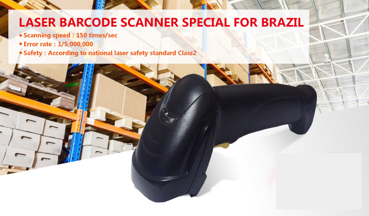 Single Line Scan Handheld 1D Laser Barcode Scanner for Retail and Supermarket in Black