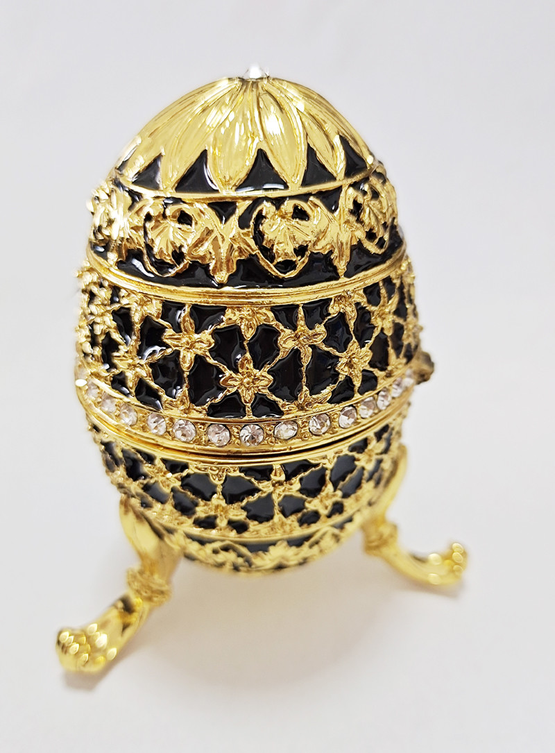 Decorative Earring Ring Trinket Holder Box Hand Painted Faberge Egg Style Hinged Jewelry Storage Case for Home Ornament