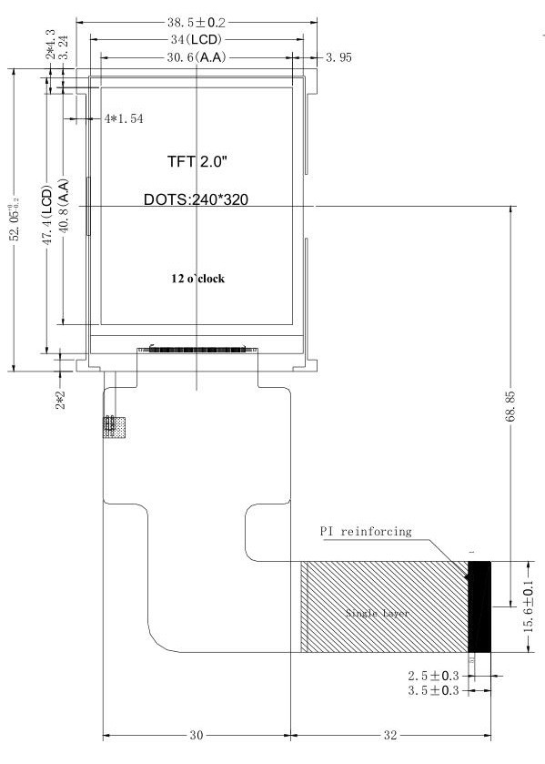240x320 TFT LCD Display 2 Inch QVGA TN Type With ST7789V IC