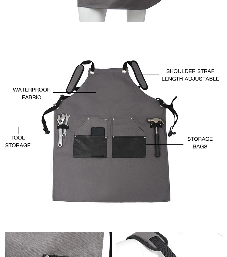 Work Waxed Canvas Chef Apron , Heavy Duty Canvas Work Apron Adjustable Straps