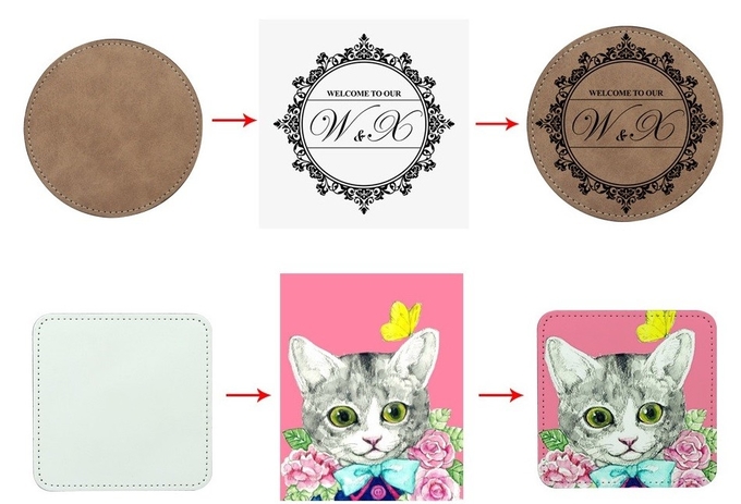 Personalized Blank Sublimation PU Leather Coasters For Sublimation Photos Printing