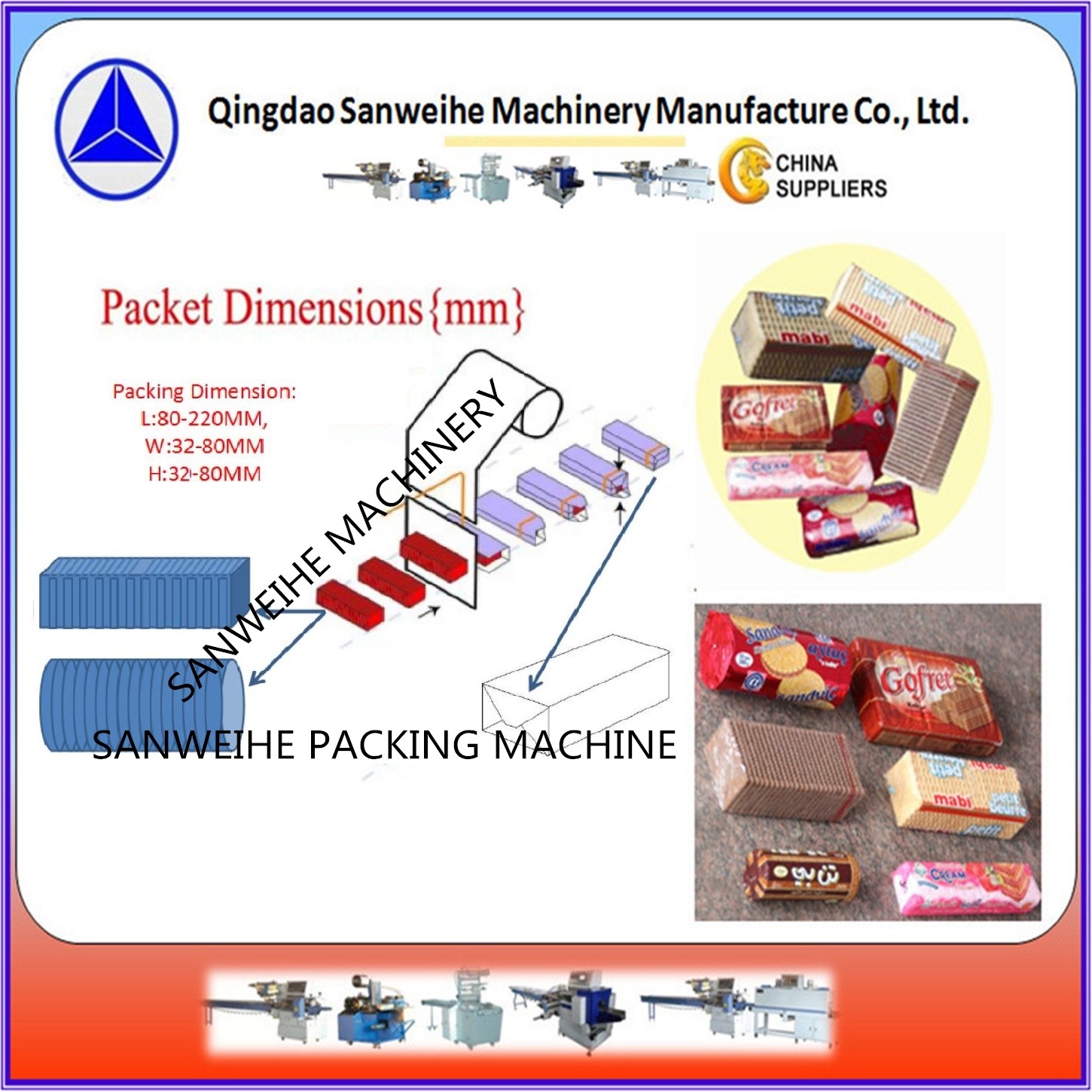 X Fold Type Rice-Cake Wafer Biscuit Over Wrapping Package Machine