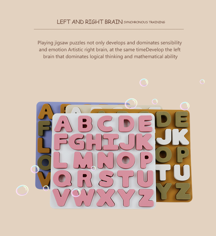 Food Grade Kids Silicone Puzzle With Letters Alphabet Shape