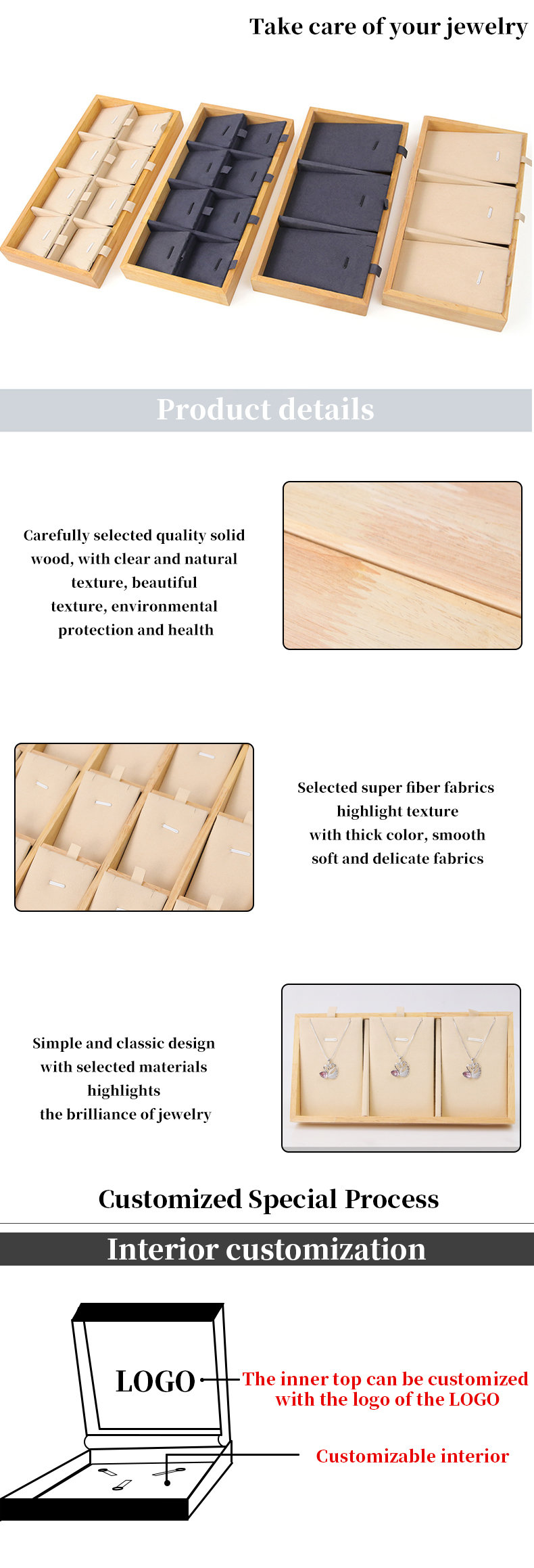 Multiple Cells Solid Wood Pendant Storage Rack Luxury Necklace Display Tray