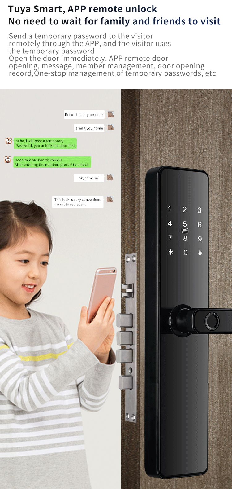 Hotel Smart Digital Lock Door with Fingerprint Password and Key Card 5kg/pcs WiFi Tuya