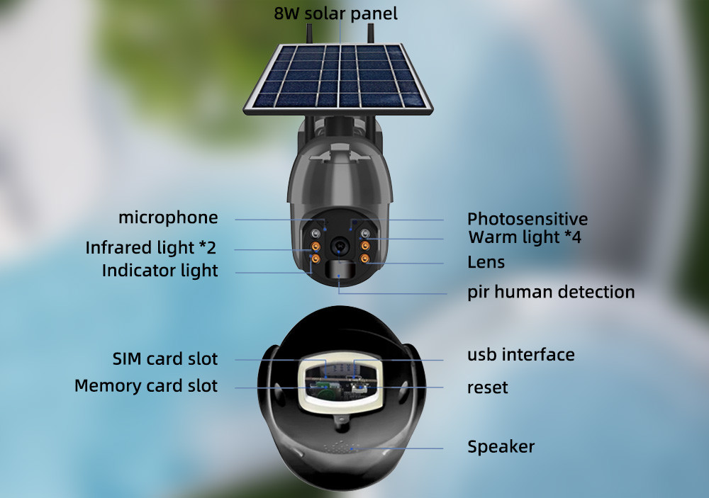 1080P 4G Solar Outdoor Camera 8W Solar Battery Powered Wireless Camera