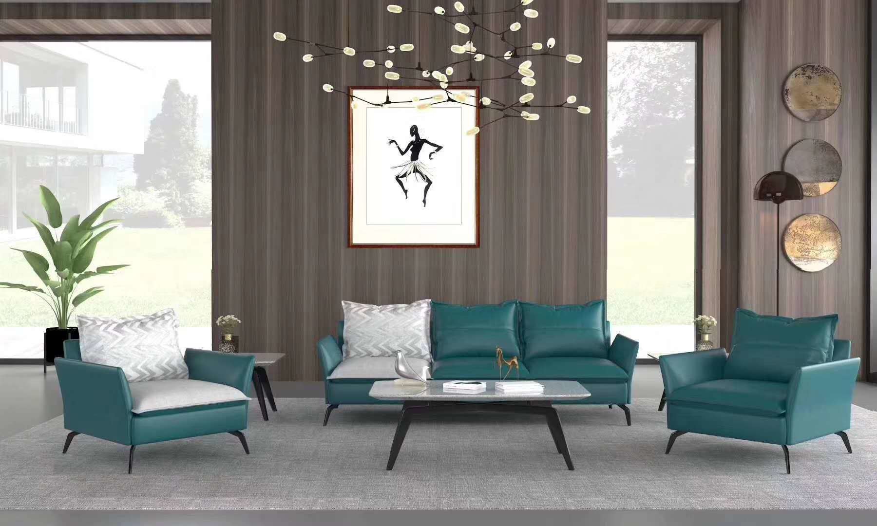 Fabric / Leather Cushion 2 Seater Contemporary Living Room Sofa