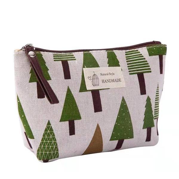 Quality Plane Printing Makeup Canvas Bag , Toiletries fabric zipper bag Cartoon Plant Pattern for sale