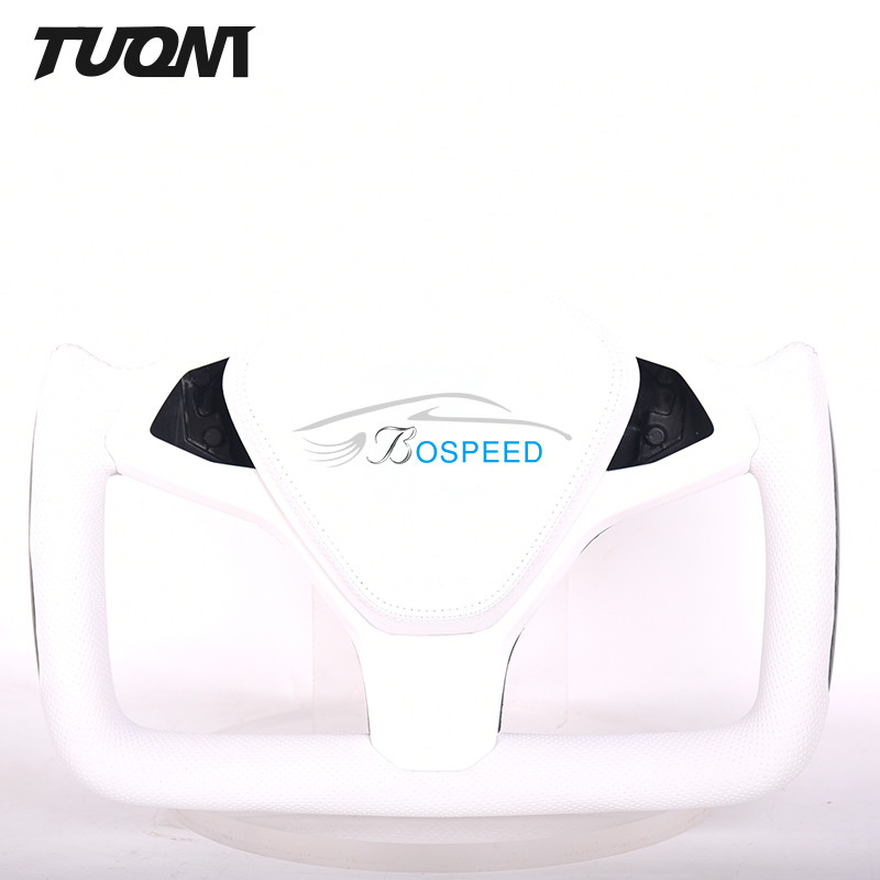 White Leather Tesla Carbon Fiber Steering Wheel Model X Model S
